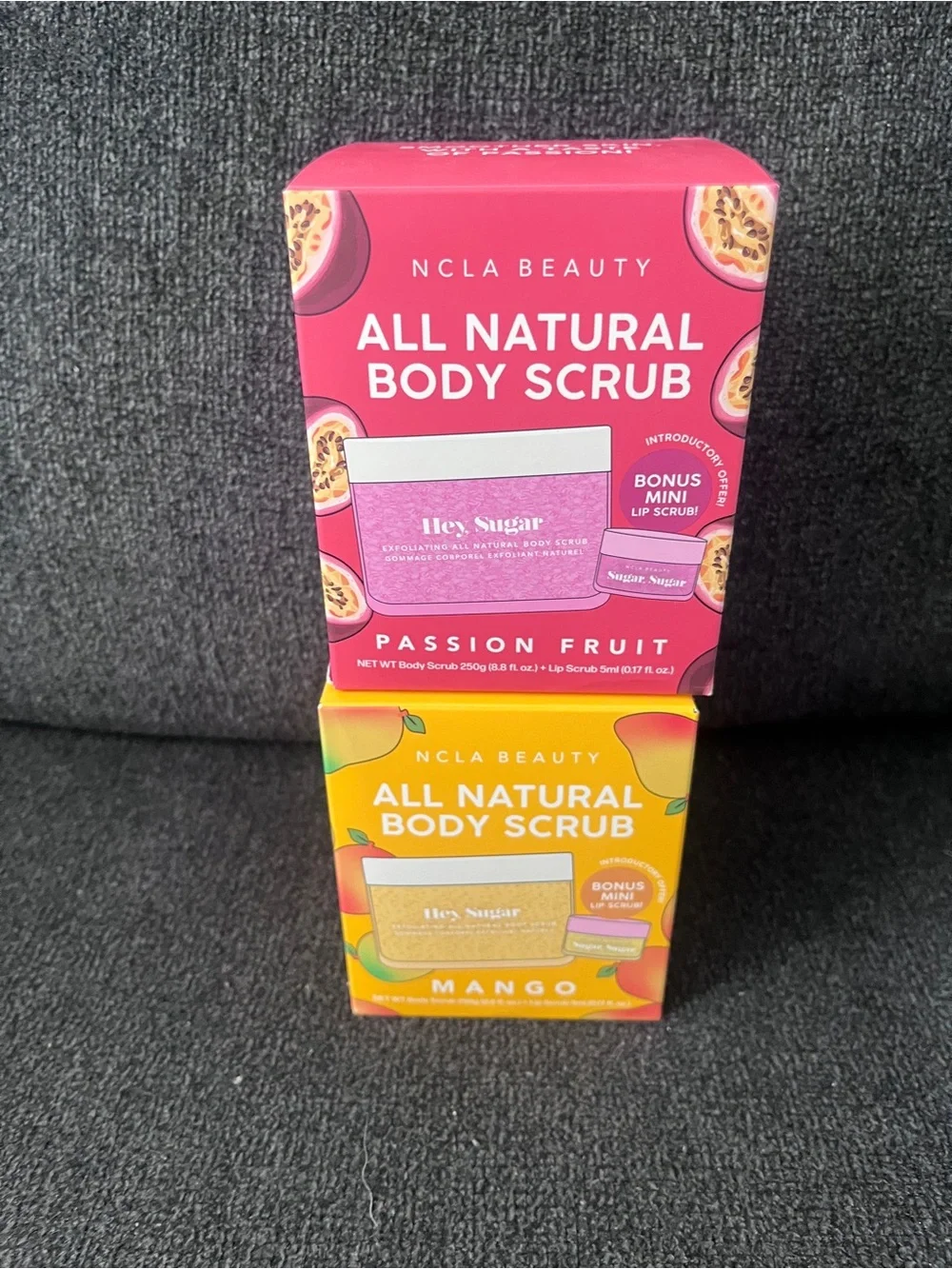 2 All Natural Body Scrubs - Passion Fruit AND Mango WITH lip scrubs